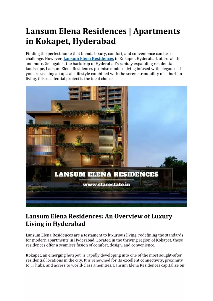 lansum elena residences apartments in kokapet