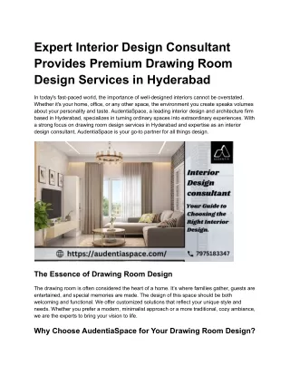 Expert Interior Design Consultant Provides Premium Drawing Room Design Services in Hyderabad