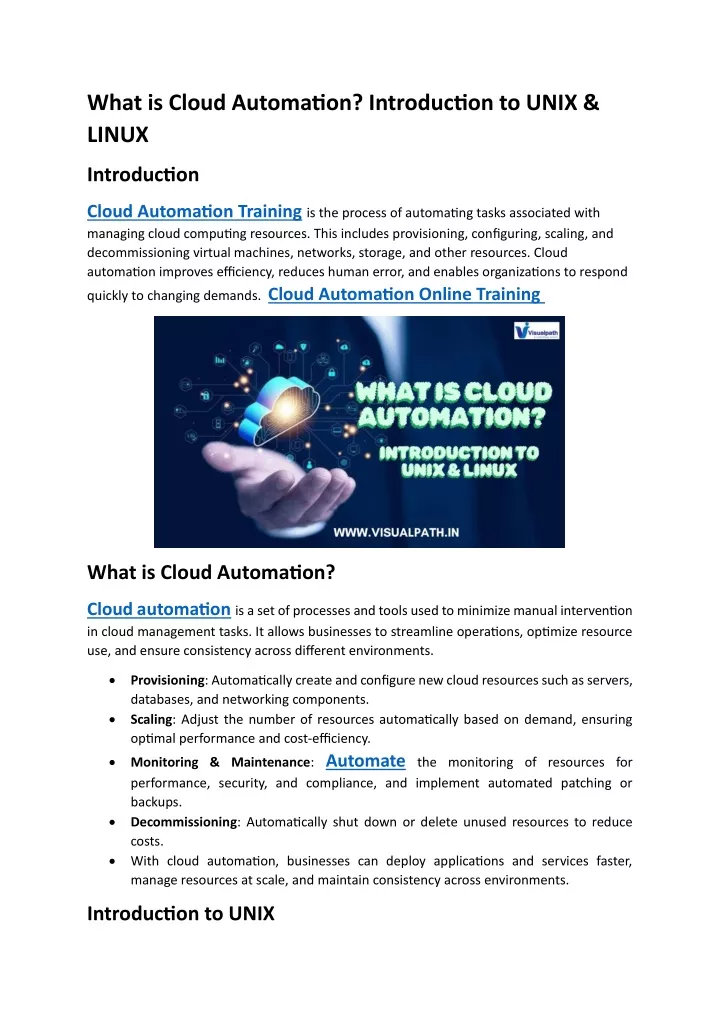 what is cloud automation introduction to unix