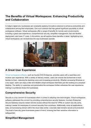 The Benefits of Virtual Workspaces Enhancing Productivity and Collaboration