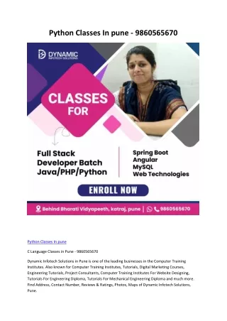 Python Classes In pune