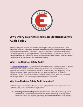 Why Every Business Needs an Electrical Safety Audit Today