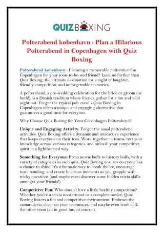 Polterabend københavn Plan a Hilarious Polterabend in Copenhagen with Quiz Boxing