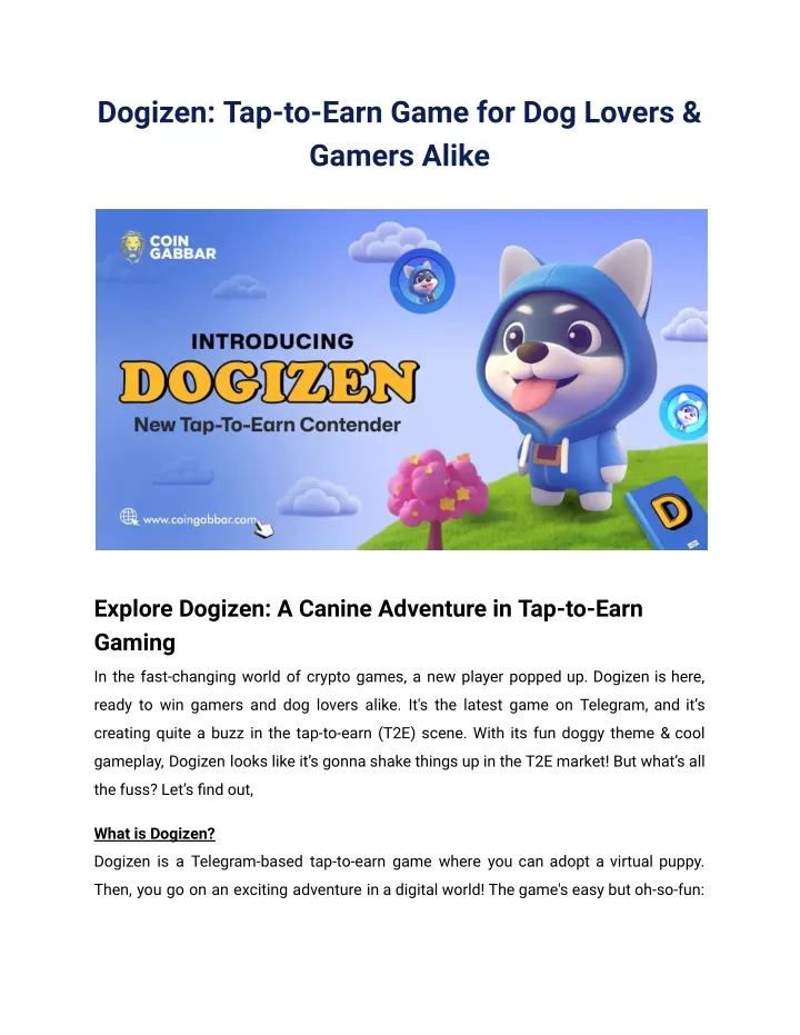 dogizen tap to earn game for dog lovers gamers