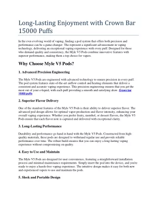 long lasting enjoyment with crown bar 15000 puffs