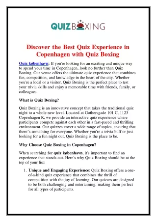 Discover the Best Quiz Experience in Copenhagen with Quiz Boxing