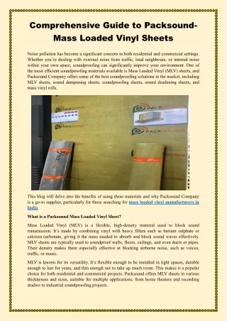 Comprehensive Guide to Packsound-Mass Loaded Vinyl Sheets