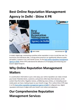 Best Online Reputation Management Agency in Delhi - Shine X PR