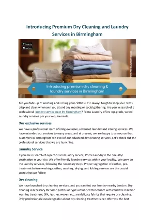 Introducing Premium Dry Cleaning and Laundry Services in Birmingham