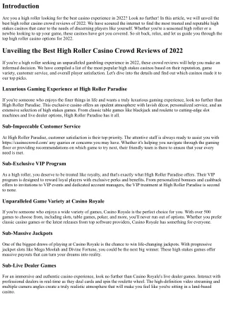 Unveiling the Best High Roller Casino Crowd Reviews of 2022