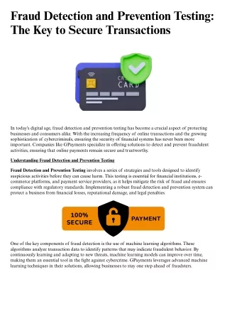 fraud detection and prevention testing