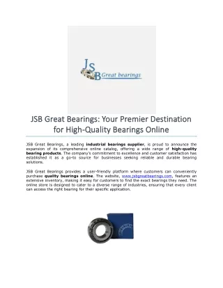 JSB Great Bearings- Your Premier Destination for High-Quality Bearings Online