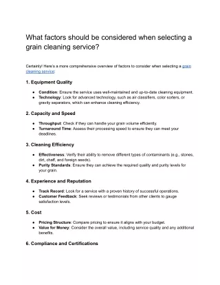 What factors should be considered when selecting a grain cleaning service