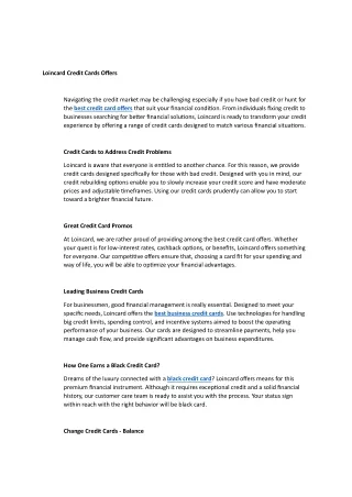 Loincard Credit Cards Offers
