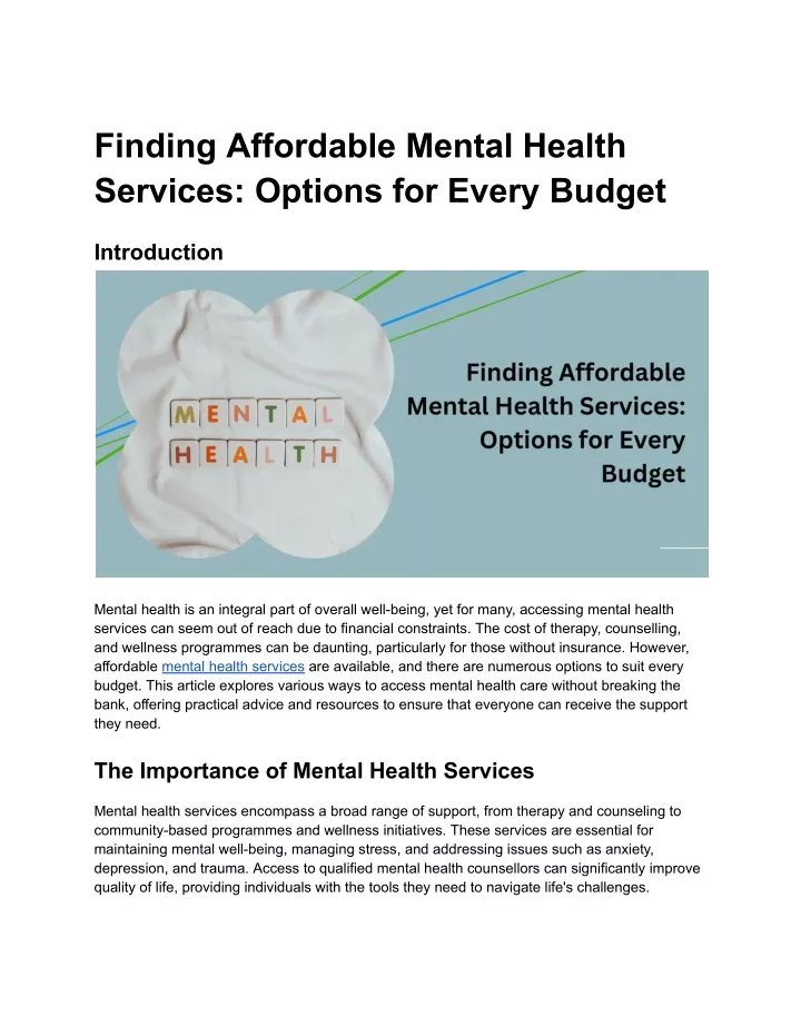 finding affordable mental health services options