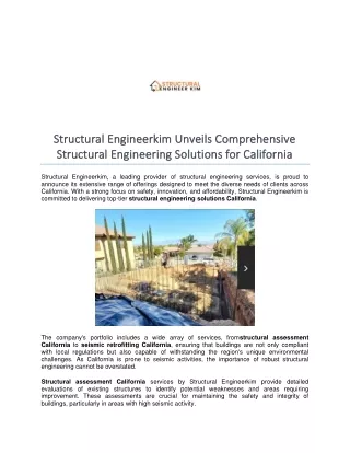 Structural Engineerkim Unveils Comprehensive Structural Engineering Solutions for California