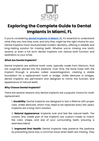 Exploring the Complete Guide to Dental Implants in Miami, FL