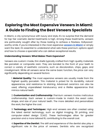 Exploring the Most Expensive Veneers in Miami A Guide to Finding the Best Veneers Specialists