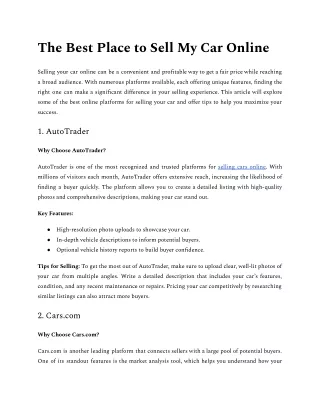 The Best Place to Sell My Car Online