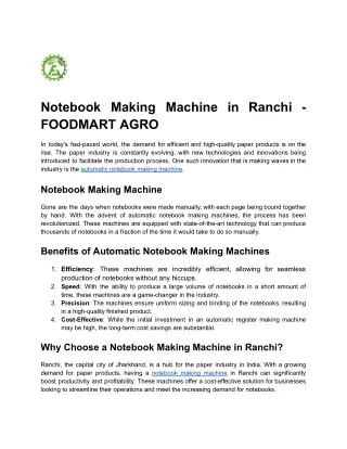 Notebook Making Machine in Ranchi - FOODMART AGRO