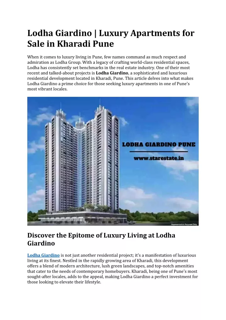 lodha giardino luxury apartments for sale