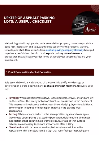 upkeep of asphalt parking lots a useful checklist
