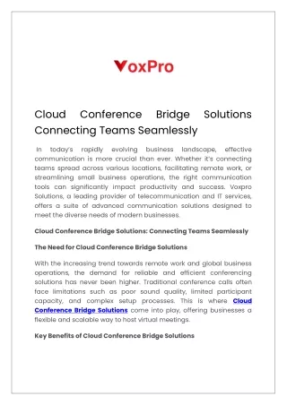 Cloud Conference Bridge Solutions Connecting Teams Seamlessly