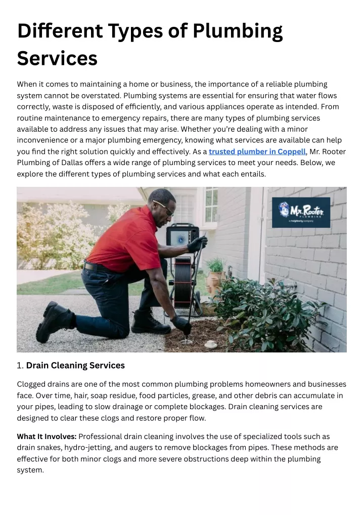 di erent types of plumbing services