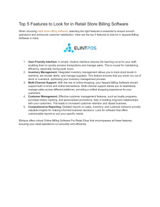 Top 5 Features to Look for in Retail Store Billing Software