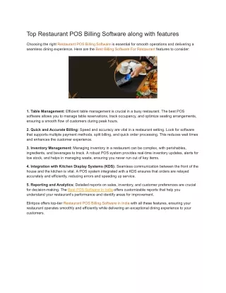 Top Restaurant POS Billing Software along with features