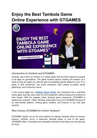 Enjoy the Best Tambola Game Online Experience with GTGAMES