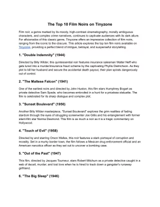 The Top 10 Film Noirs on Tinyzone
