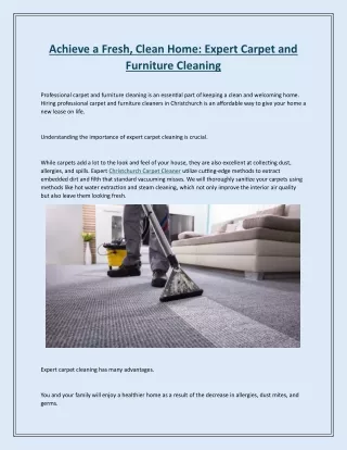 Achieve a Fresh, Clean Home Expert Carpet and Furniture Cleaning