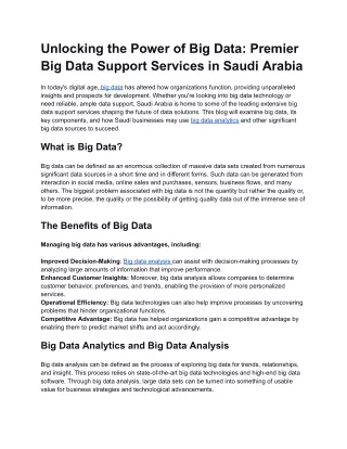 Premier Big Data Support Services in Saudi Arabia