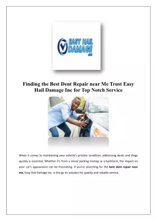 Automotive Hail Damage Repair | Easy Dent Removal
