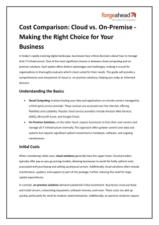 Cost Comparison: Cloud vs. On-Premise - Which is Right for Your Business?