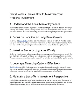 David Nettles Shares How to Maximize Your Property Investment