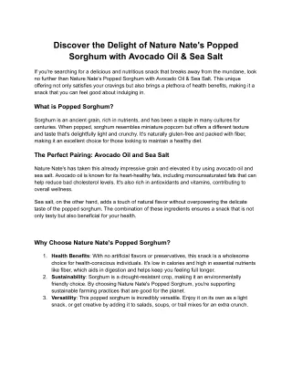 Discover the Delight of Nature Nate's Popped Sorghum with Avocado Oil & Sea Salt