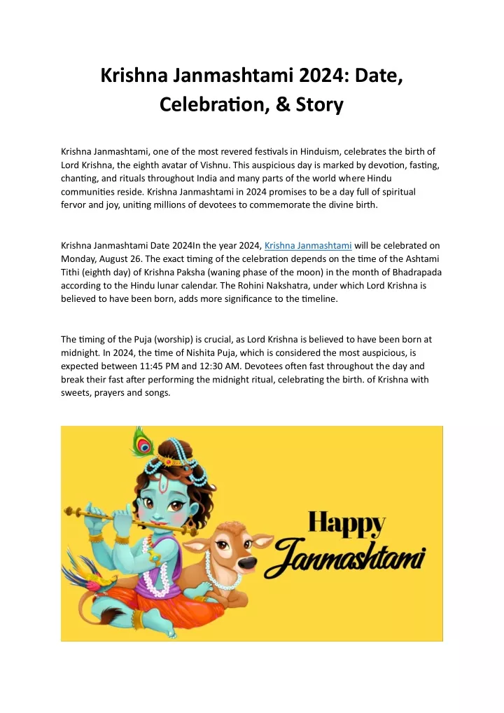 PPT Krishna Janmashtami 2024 Date, Celebration, & Story PowerPoint