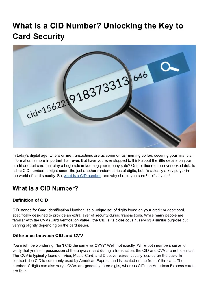 what is a cid number unlocking the key to card