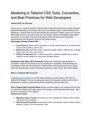 Mastering in Tailwind CSS Tools, Converters, and Best Practices for Web Developers