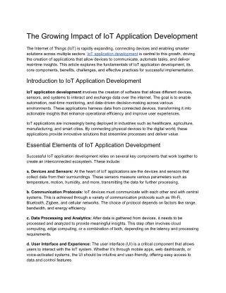 The Growing Impact of IoT Application Development