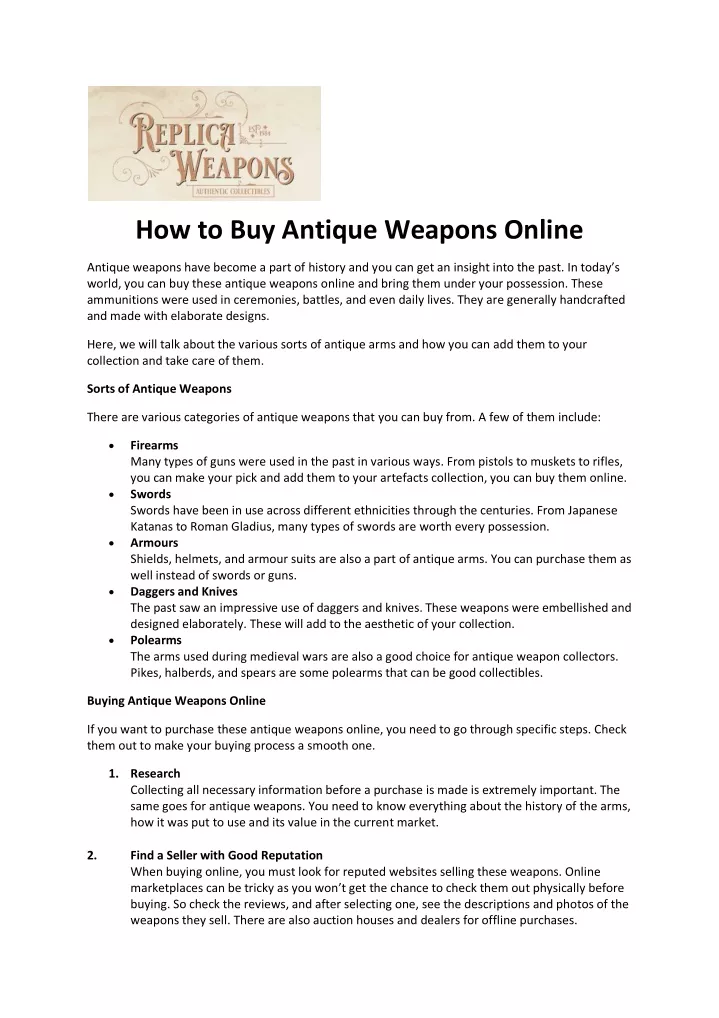 how to buy antique weapons online