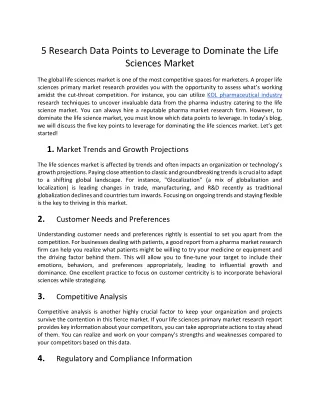 5 Research Data Points to Leverage to Dominate the Life Sciences Market