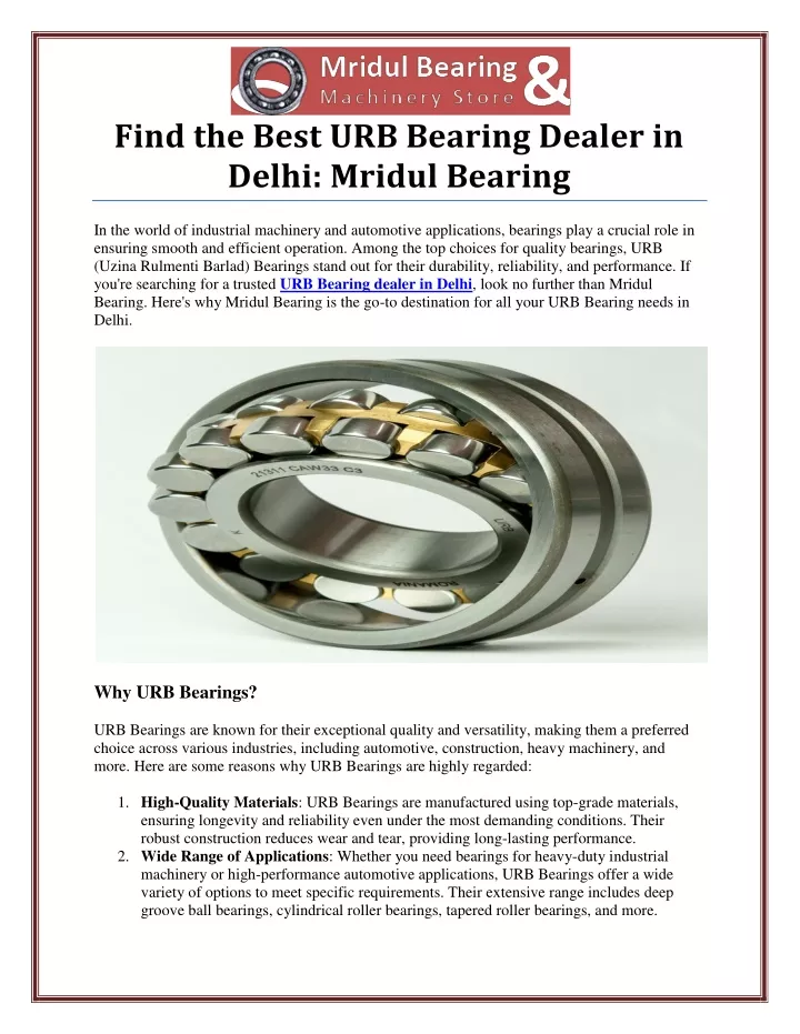 find the best urb bearing dealer in delhi mridul