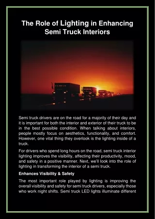 The Role of Lighting in Enhancing Semi Truck Interiors