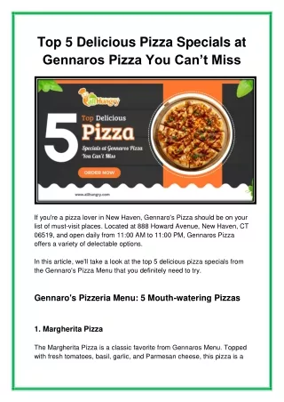 Top 5 Delicious Pizza Specials at Gennaros Pizza You Can’t Miss