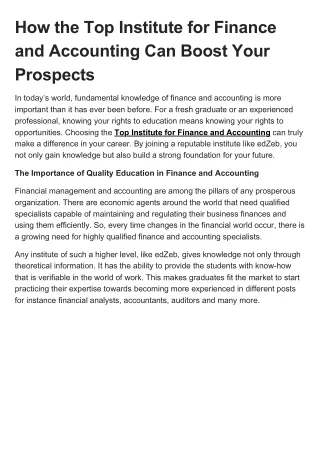 how the top institute for finance and accounting