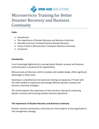 Microservices Training for Better Disaster Recovery and Business Continuity