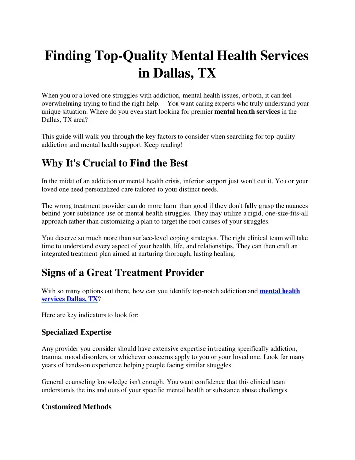 finding top quality mental health services in dallas tx